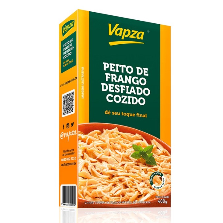 Vapza, Peito de Frango Cozido e Desfiado 400g Vapza, Peito de Frango Cozido e Desfiado 400g