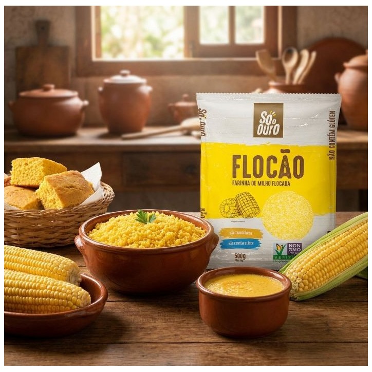 SO O OURO, Farinha de Milho Flocao Nao Transgenico 500g