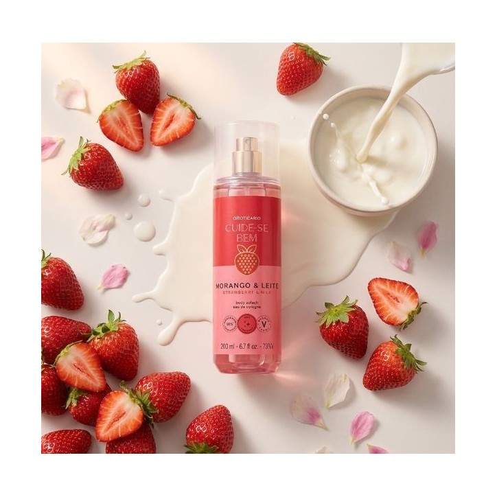 Boticario, Body Splash Cuide-se Bem Morango e Leite 200ml